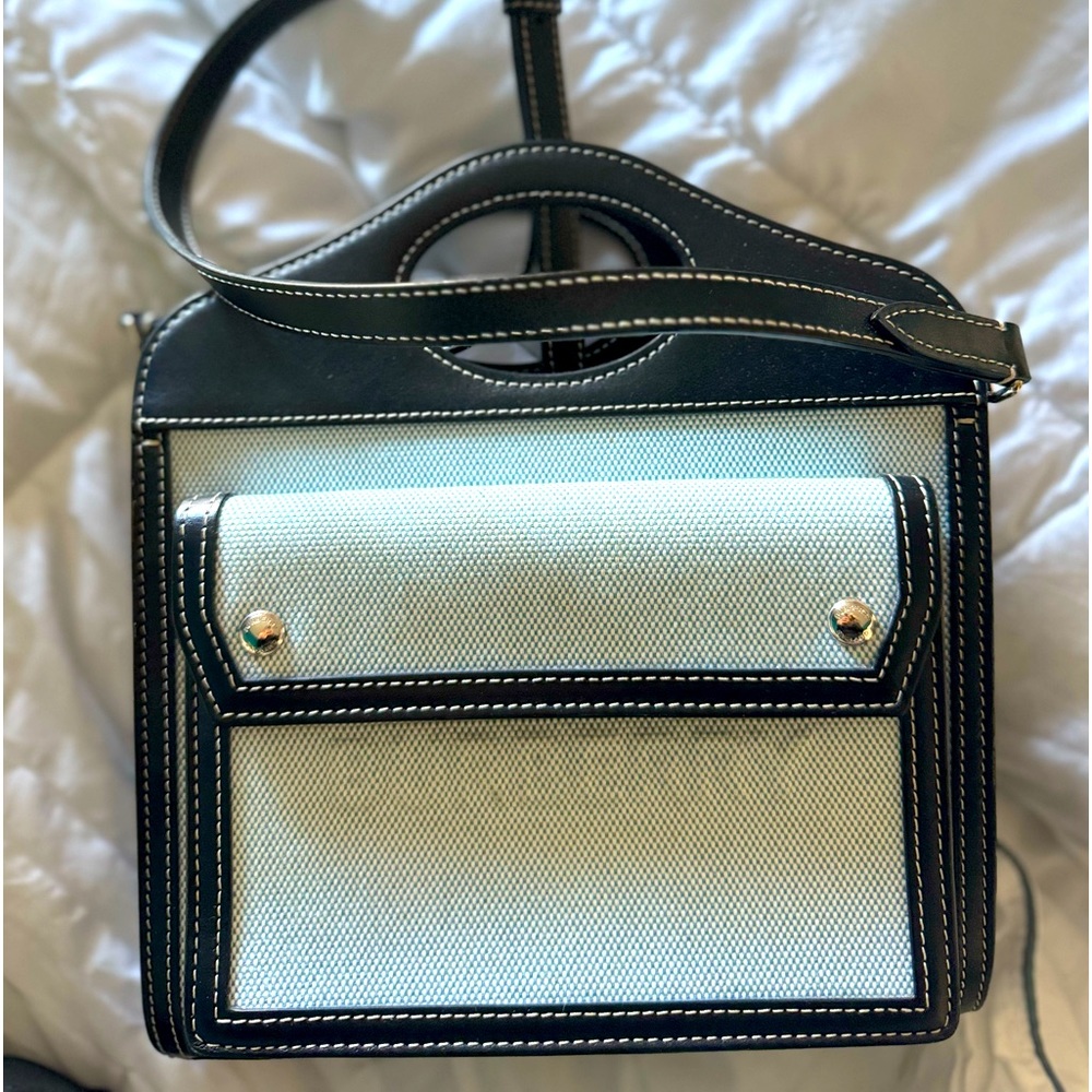 Burberry Pocket Mini Canvas Logo Top Handle Tote Bag